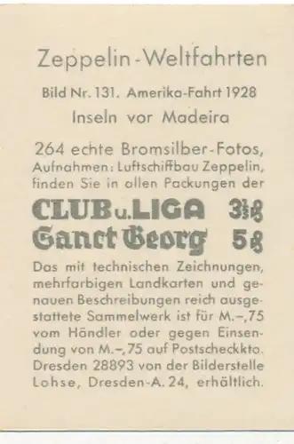 Sammelbild Zeppelin Weltfahrten Nr. 131 Amerika-Fahrt 1928, Inseln vor Madeira