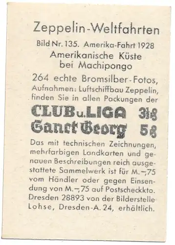 Sammelbild Zeppelin Weltfahrten Nr. 135 Amerika-Fahrt 1928, Amerikanische Küste bei Machipongo