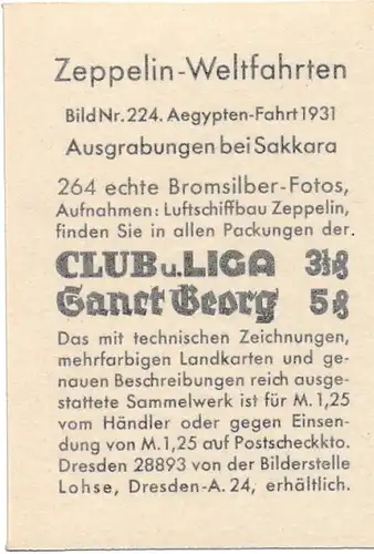 Sammelbild Zeppelin Weltfahrten Nr. 224 Ägypten-Fahrt 1931, Ausgrabungen bei Sakkara