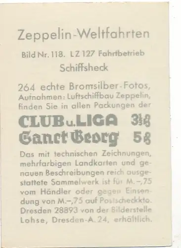 Sammelbild Zeppelin Weltfahrten Nr. 118 LZ 127 Graf Zeppelin Fahrtbetrieb, Schiffsheck