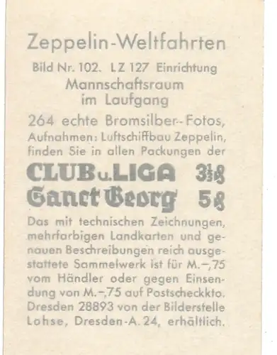 Sammelbild Zeppelin Weltfahrten Nr. 102 LZ 127 Graf Zeppelin Einrichtung, Mannschaftsraum Laufgang