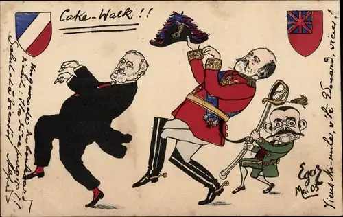 Künstler Ak Karikatur, französischer Politiker Emile Loubet, König Edward VII, Cake Walk