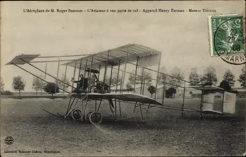Ak Aeroplane de Roger Sommer, appareil Henry Farman