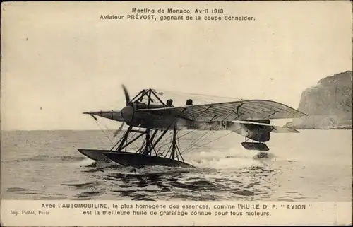 Ak Monte Carlo Monaco, Meeting Avril 1913, Aviateur Prévost, Coupe Schneider