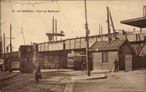 Ak Le Perreux sur Marne Val de Marne, Pont de Mulhouse, Straßenbahn