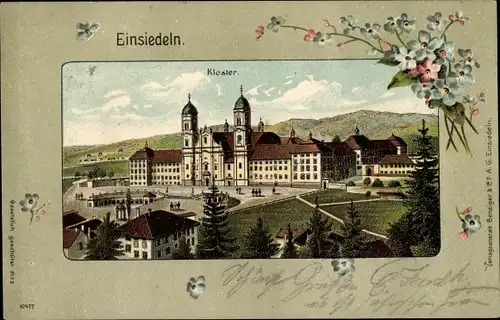 Präge Passepartout Litho Einsiedeln Kanton Schwyz Schweiz, Kloster