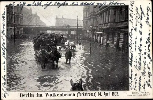 Ak Berlin Kreuzberg, Hochwasser 14. April 1902, In der Yorkstraße