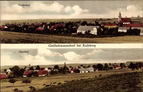 Ak Großerkmannsdorf Radeberg Sachsen, Niederdorf, Oberdorf