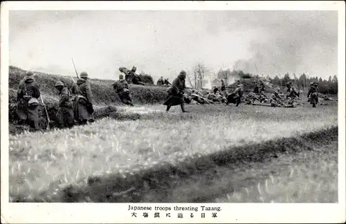 Ak Japanese troops threating Tazang, Da Chang, Japanisch-Chinesischer Krieg