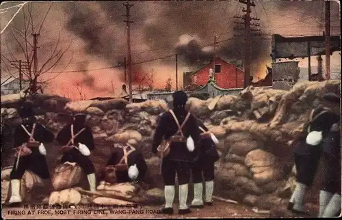 Ak Firing at foremost firing Line, Wang Pang Road, Japanisch-Chinesischer Krieg