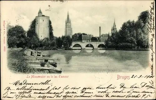 Ak Bruges Brügge Flandern Westflandern, Le Minnewater ou le lac d'amour