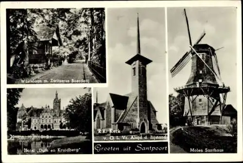 Ak Santpoort Nordbrabant, Hotel Duin en Kruidberg, Molen Santhaas, Wüstelaan, Kerk