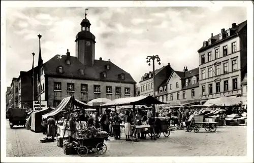 Ak Meerane in Sachsen, Marktplatz, Rathaus, Wochenmarkt