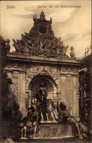 Ak Szczecin Stettin Pommern, Berliner Tor mit Felderhofbrunnen