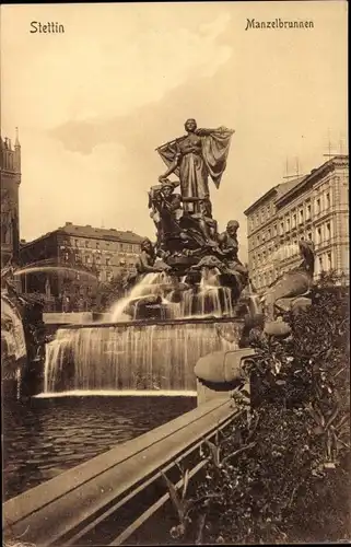 Ak Szczecin Stettin Pommern, Manzelbrunnen