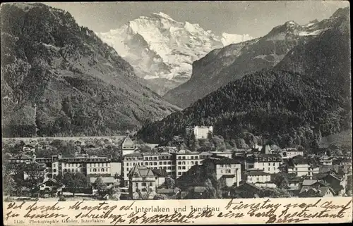Ak Interlaken Kanton Bern Schweiz, Gesamtansicht mit Jungfrau