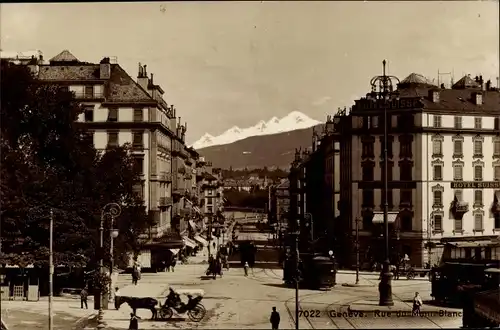 Ak Genève Genf Stadt, Rue du Mont Blanc, Hotel Suisse, Tram