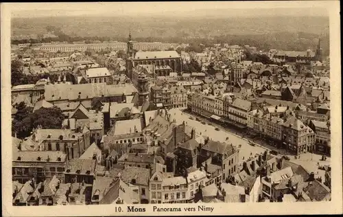 Ak Mons Wallonien Hennegau, Panorama vers Nimy, Kirche