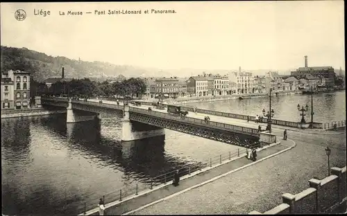 Ak Liège Lüttich Wallonien, La Meuse, Pont Saint-Leonard et Panorama