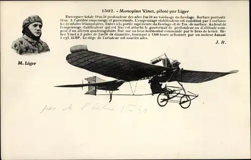 Ak Monoplan Vinet, pilote par Liger, Flugpionier