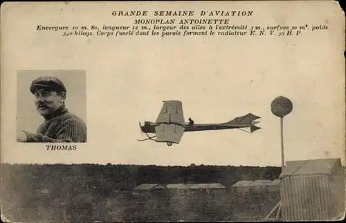 Ak Grande Semaine d'Aviation, Monoplan Antoinette, Thomas, Flugpionier