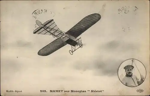 Ak Aubrun sur Monoplan Blériot, Pilot, Flugpionier