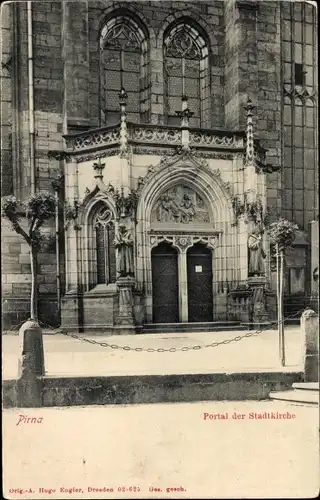 Ak Pirna an der Elbe, Portal der Stadtkirche
