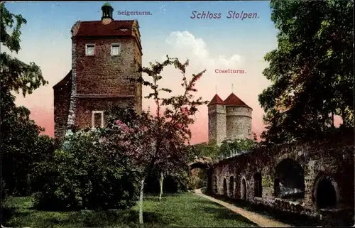 Ak Stolpen in Sachsen, Seigerturm und Coselturm, Schloss