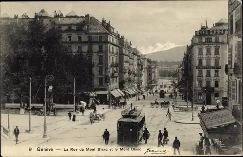Ak Genève Genf Schweiz, La Rue du Mont Blanc et le Mont Blanc