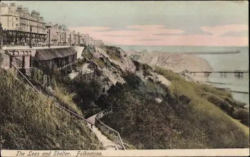 Ak Folkestone Kent England, The Leas and Shelter