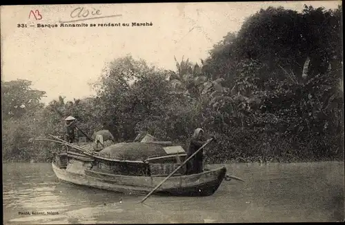 Ak Vietnam, Barque Annamite se rendant au Marché