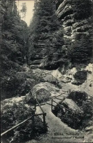 Ak Rathen an der Elbe Sächsische Schweiz, Schwedenlöcher