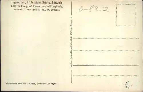 Ak Hohnstein in der Sächsischen Schweiz, Oberer Burghof, Bank um die Burglinde