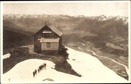 Ak Schwaz in Tirol, Kellerjochhütte am Kellerjoch gegen Oberinntal