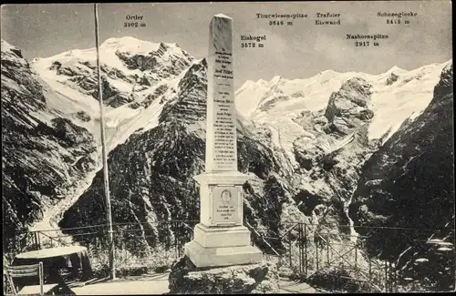 Ak Tirol Österreich, Stilfserjochstraße, Panorama vom Weissen Knott und Ortler