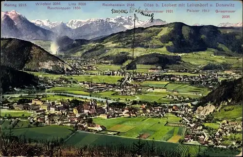 Ak Steiermark, Gesamtansicht, Göss Leoben mit Leitendorf u. Donawitz