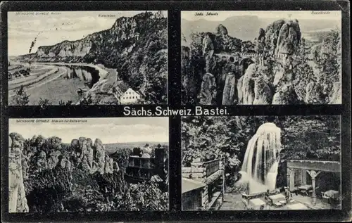 Ak Lohmen Sächsische Schweiz, Bastei, Amselfall, Basteibrücke, Elbe