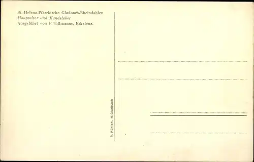 Ak Rheindahlen Mönchengladbach am Niederrhein, St. Helena Pfarrkirche, Hauptaltar und Kandelaber