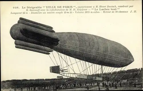 Ak Le Dirigéable Ville de Paris, Le Lachez tout, Französisches Luftschiff