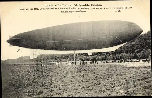 Ak Ballon Dirigéable Belgica, Construit par MM. Louis et Robert Goldschmitt, Luftschiff