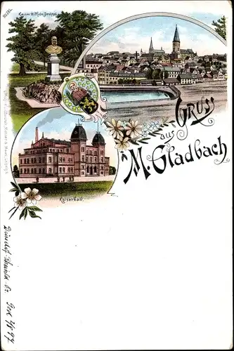 Litho Mönchengladbach am Niederrhein, Stadt, Kaiser Wilhelm Denkmal, Kaiserbad