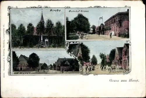 Ak Horst in Holstein, Kirche, Bahnhofstraße, am Markt, Hauptstraße