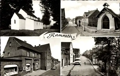 Ak Ramrath Rommerskirchen Nordrhein Westfalen, Teilansichten, Kirche, Geschäft, Straßenpartie
