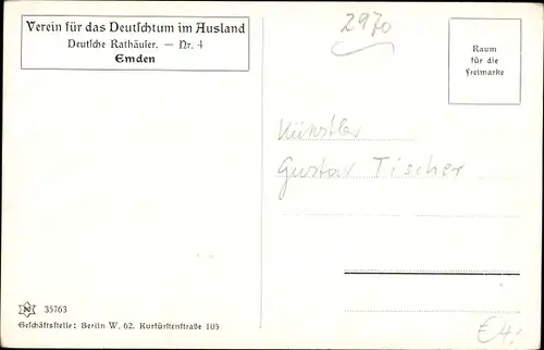 Künstler Ak Tischer, Gustav, Emden in Ostfriesland, Rathaus