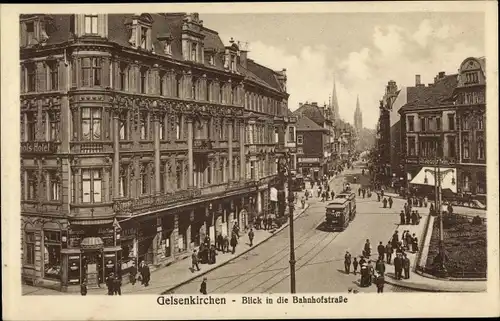 Ak Gelsenkirchen im Ruhrgebiet, Blick in die Bahnhofstraße, Straßenbahn