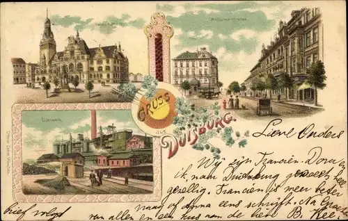 Litho Duisburg im Ruhrgebiet, Neues Rathaus, Eisenwerk, Mülheimerstraße