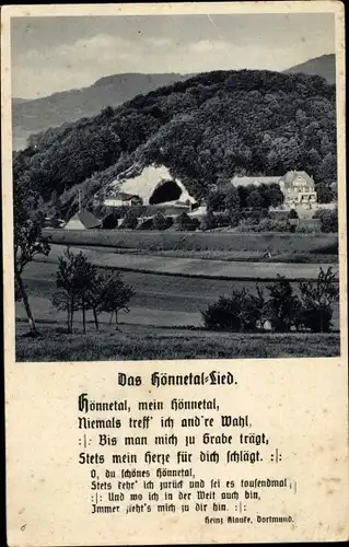 Ak Hönnetal Hemer im Sauerland, Das Hönnetal-Lied, Balver Höhle