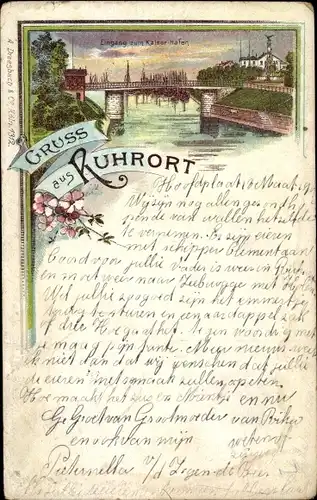 Litho Duisburg im Ruhrgebiet, Eingang zum Kaiser-Hafen