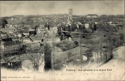 Ak Fribourg Freiburg Stadt Schweiz, Vue generale et le Grand Pont