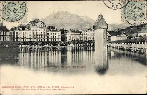 Ak Luzern Stadt Schweiz, Hotel du Lac mit Pilatus
